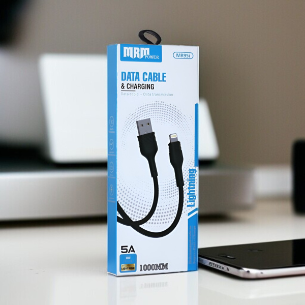 Кабель USB MRM MR95i USB-Lightning, длина 1000мм, ток 5А, черный / Высокая мощность и прочность для интенсивного использования