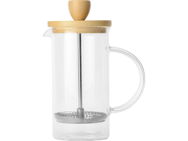 Френч-пресс с деревянной крышкой «Downtime», Цвет прозрачный/натуральный