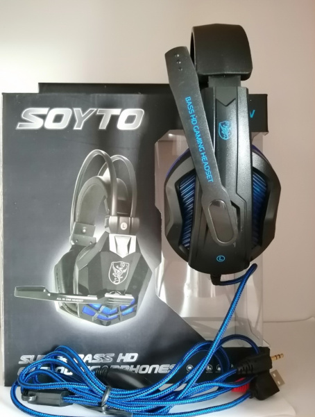 Игровые проводные наушники SOYTO SY850MV с микрофоном Чёрные с Синим