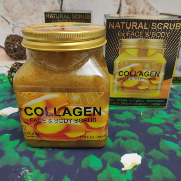 Натуральный скраб для тела и лица из коллекции Wokali, 500 ml  Collagen face and body scrub с коллаг