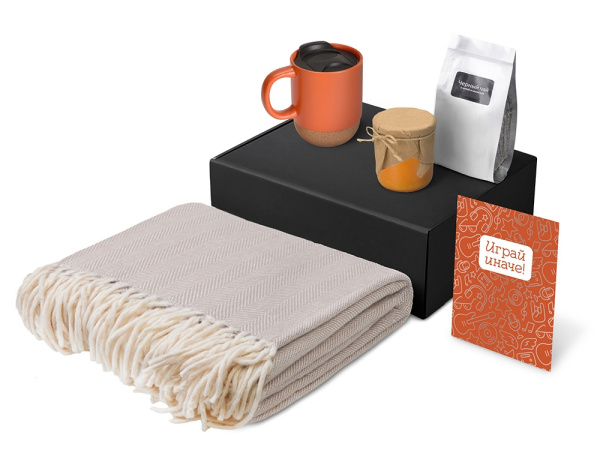 Подарочный набор «Re:y. Nest» с пледом, кружкой и вареньем, Цвет оранжевый