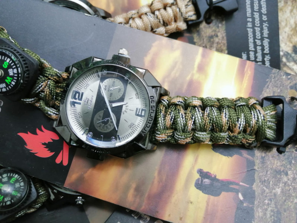 Тактические часы с браслетом из паракорда XINHAO  11, POERSI синий циферблат, хаки  браслет