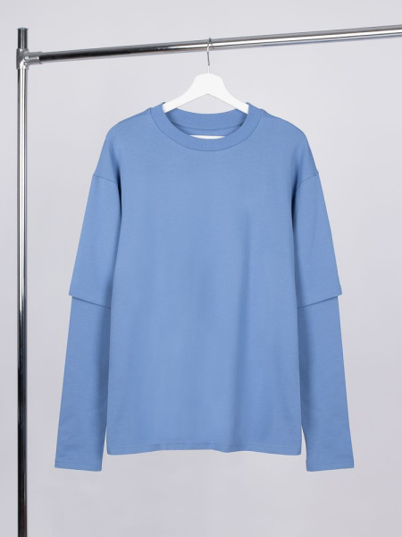 Футболка оверсайз с двойным рукавом Kosmos, синяя, XS–XXL