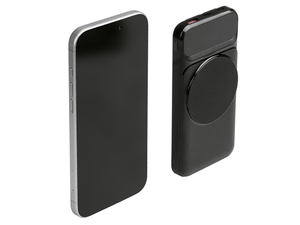 Магнитный беспроводной внешний аккумулятор со встроенными кабелями «Мэни», 10000 мАч, Цвет черный
