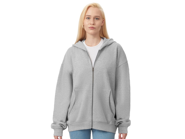 Толстовка оверсайз с капюшоном на молнии «Monaco», Размер XL-2XL, Цвет серый меланж