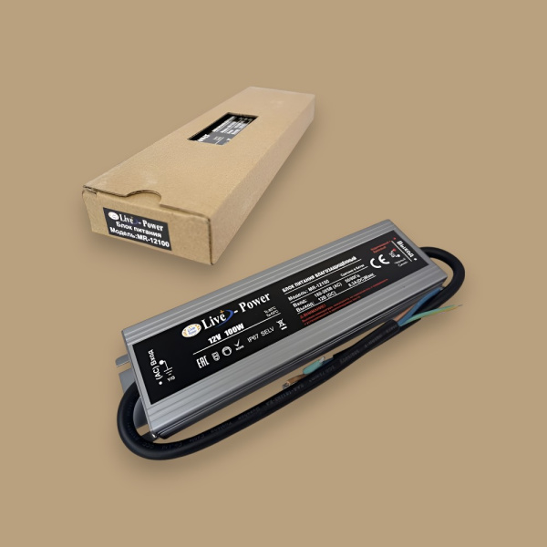 Блок питания для светодиодной ленты IP67 Slim MR-12100, 12V, 8.5A, 100W, водонепроницаемый, черный / Надежность и долговечность