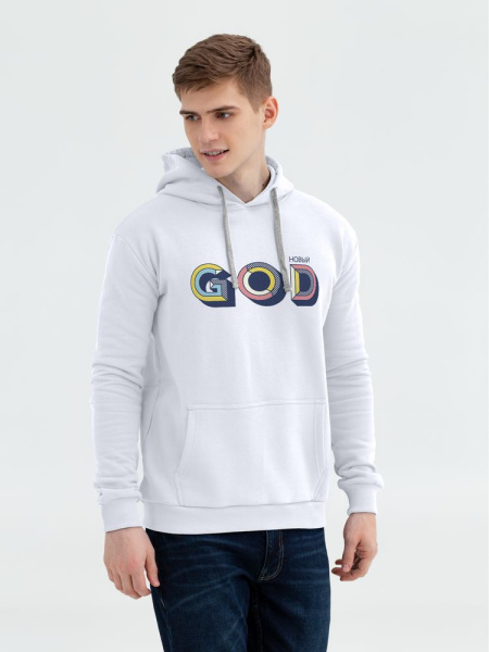 Толстовка с капюшоном «Новый GOD», белая, XS–XXL