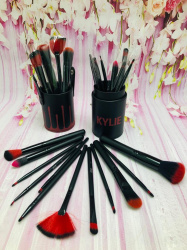 Набор кистей для макияжа в тубусе KYLIE RED/Black, RED/White 12 шт В черном тубусе  с красным оформл