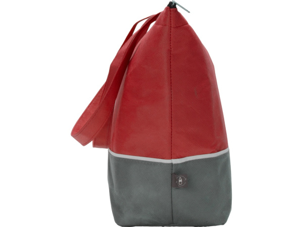 Сумка-холодильник Reviver с длинными ручками из нетканого переработанного материала RPET, Цвет красный/серый