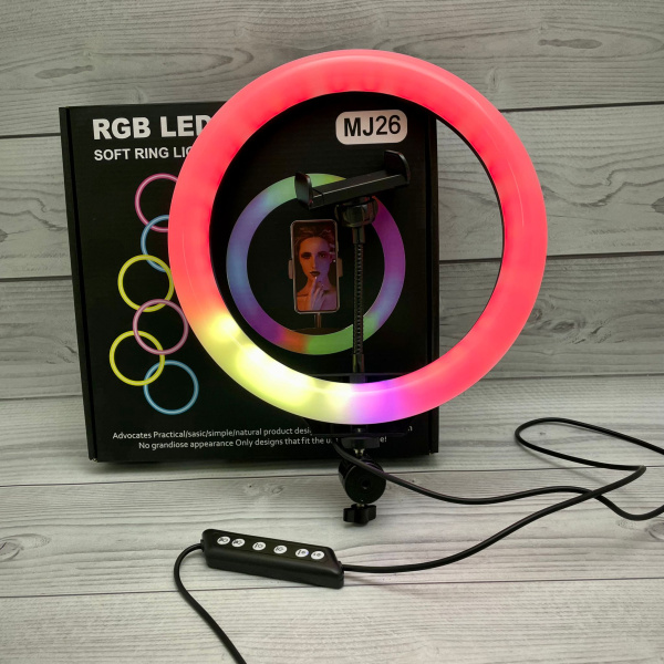 Разноцветная кольцевая RGB RL-13 лампа с МУЛЬТИ-режимами 32 см + Штатив 216 см