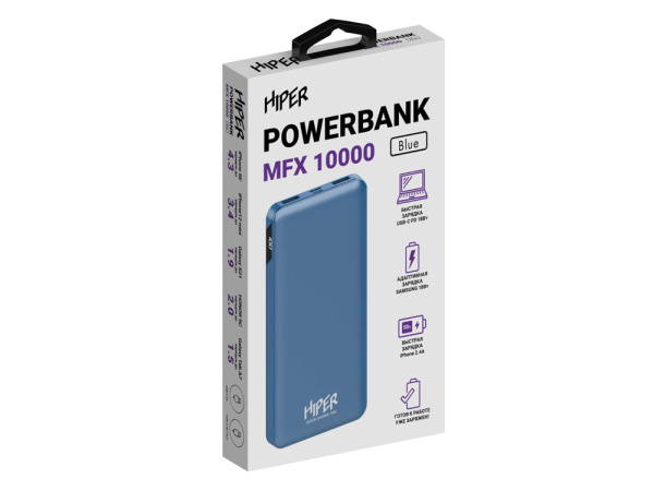 Портативный внешний аккумулятор «MFX», 10000 mAh, Цвет синий