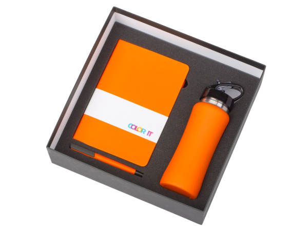 Подарочный набор c блокнотом C3, ручкой и бутылкой, Размер магнитная обложка, Цвет оранжевый