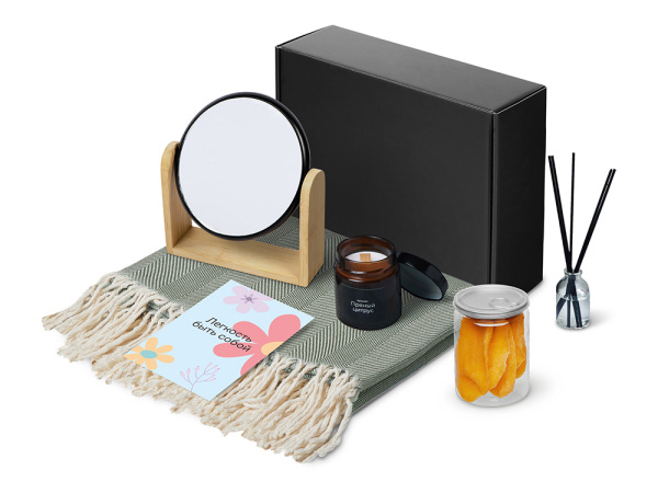 Подарочный набор «Re:f. Shelter»  с пледом, зеркалом, свечой и диффузором, Цвет темно-зеленый