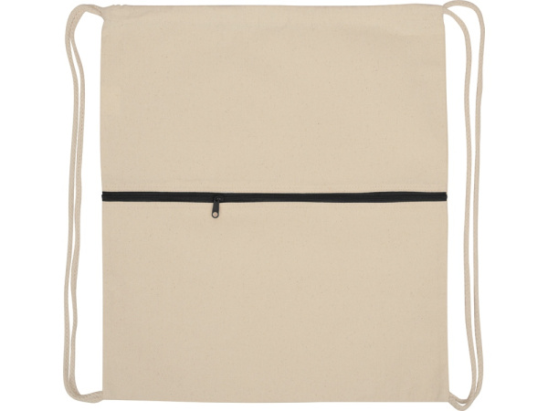 Рюкзак-мешок «Lark» из хлопка 180 г/м2 с цветной молнией, Цвет натуральный/черный