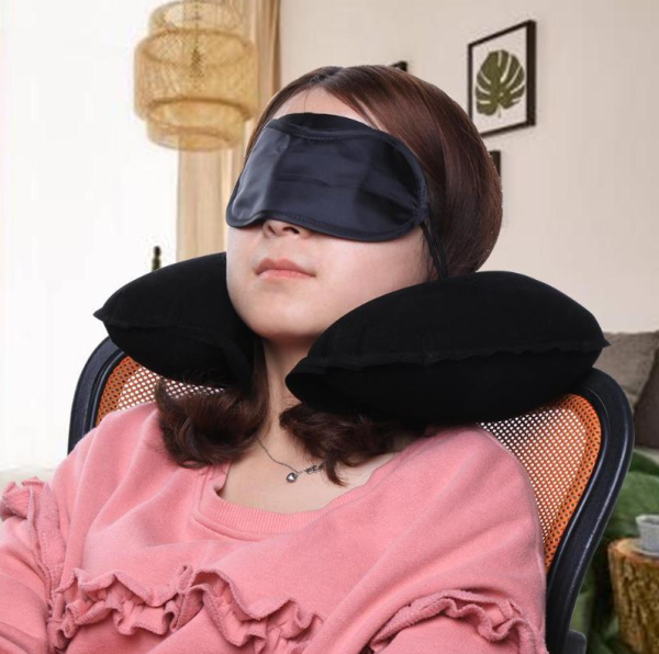 Подушка надувная под голову для путешествий Travel Selection+маска для сна