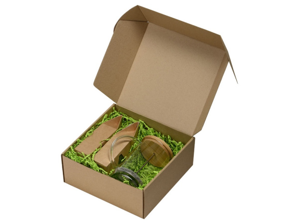 Подарочный набор «Чайная композиция», Цвет френч-пресс- прозрачный/натуральный, упаковка чай- крафт, наполнитель- зеленая липа