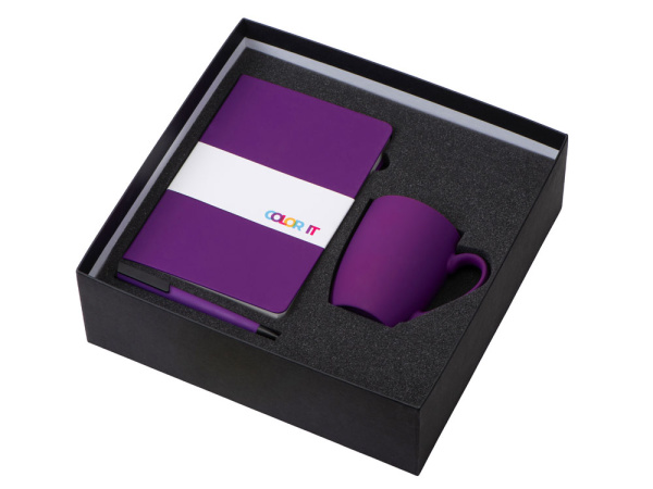 Подарочный набор «COLOR IT» с блокнотом, ручкой и кружкой, Размер твердая обложка, Цвет фиолетовый