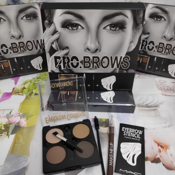 Maxi набор для макияжа бровей PRO. BROWS от MAC (4 оттенка теней, карандаш, кисть для нанесения, кис