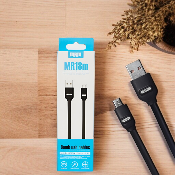 Кабель USB MRM MR18m USB-Micro, длина 1000мм, ток 2.4А, черный / Прочность и быстрая передача данных