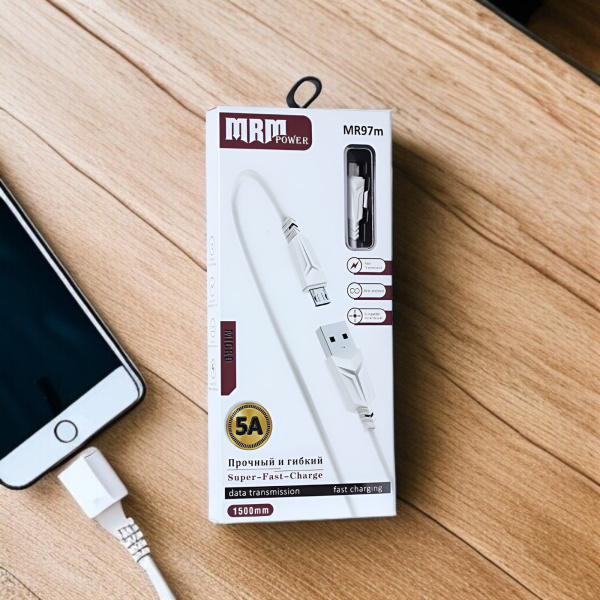 Кабель USB MRM MR97m USB-Micro, длина 1500мм, ток 5А, белый / Поддержка Super-Fast-Charge для ускоренной зарядки