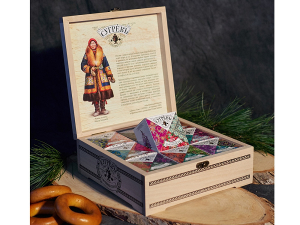 Подарочный набор c чаем «Сокровища Севера» в деревянной шкатулке, Размер С лого, Цвет натуральный