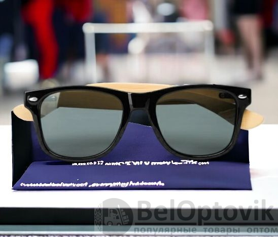 Очки солнцезащитные EDEN / Солнечные очки с защитой UV400 в глянцевой оправе с дужками из натурального бамбука