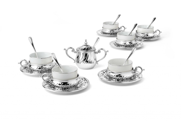 Чайный сервиз LUSSO  TORCIGLIONE в подарочной упаковке серебро