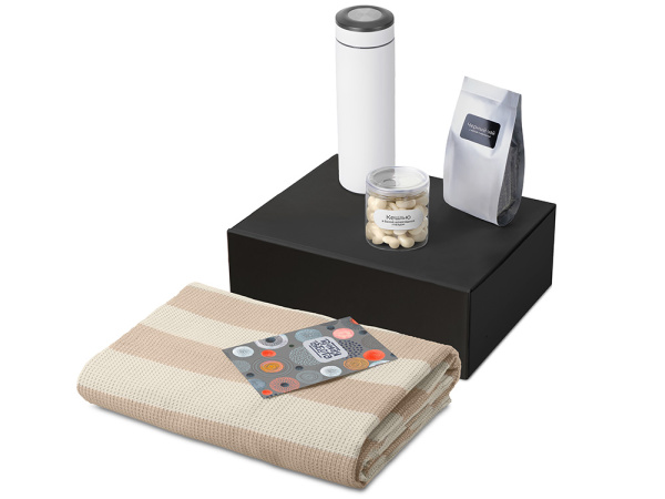 Подарочный набор «Re:y. Warm» с пледом, термосом и чаем, Цвет белый