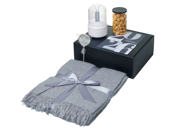 Подарочный набор «Re:Snug» с пледом, увлажнителем и попкорном, Цвет серый