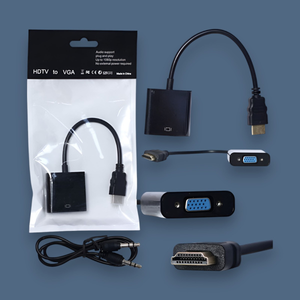Адаптер H179 HDMI to VGA + AUX, поддержка 1080p, аудиовыход 3,5 мм, без внешнего питания, черный / Надежное соединение для ваших устройств