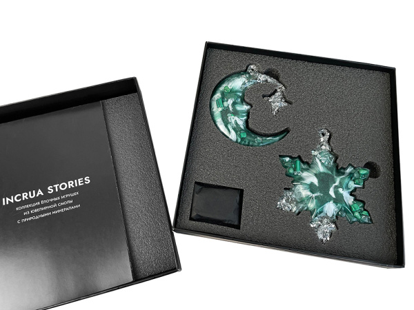 Набор елочных игрушек: Полумесяц, Снежинка, Цвет Авантюрин (зеленый)