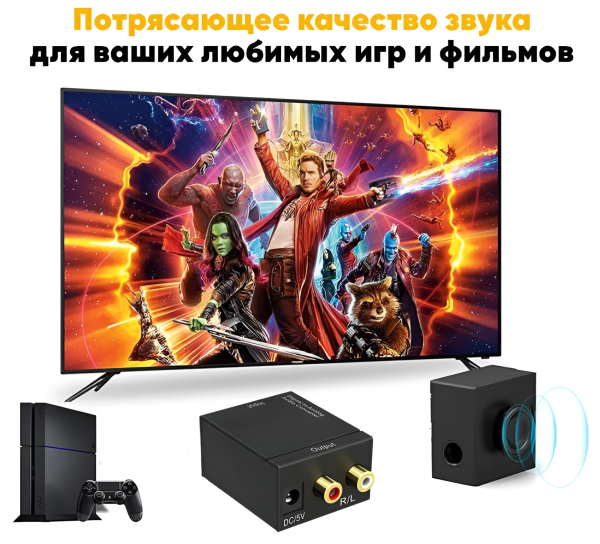 Адаптер AV Converter Toslink 285C, черный / Превосходное решение для преобразования цифрового аудиосигнала в аналоговый