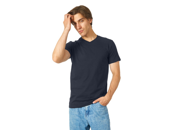 Футболка "Heavy Super Club" мужская с V-образным вырезом, Размер S, Цвет темно-синий