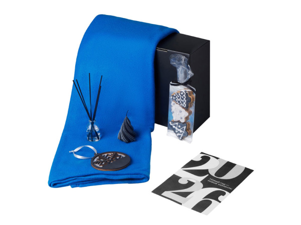 Подарочный набор «Re:Home» с пледом, свечой и диффузором, Цвет синий