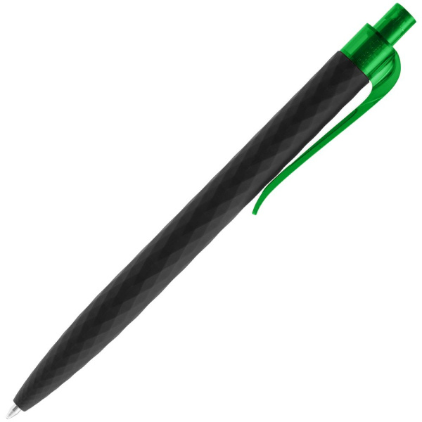Ручка шариковая Prodir QS01 PRT-T Soft Touch, черная с зеленым, 14х1 см