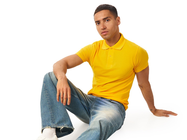 Рубашка поло "First" мужская, Размер S, Цвет золотисто-желтый