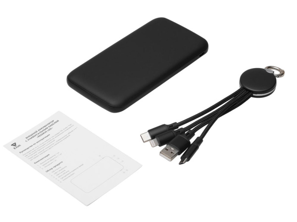 Набор из внешнего аккумулятора и универсального кабеля с подсветкой лого «Reserve LED», 10000mAh, Цвет черный
