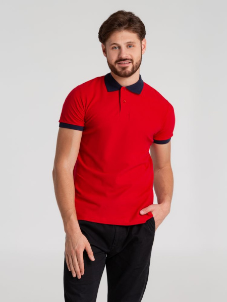 Рубашка поло Prince 190, красная с темно-синим, XS–XXL