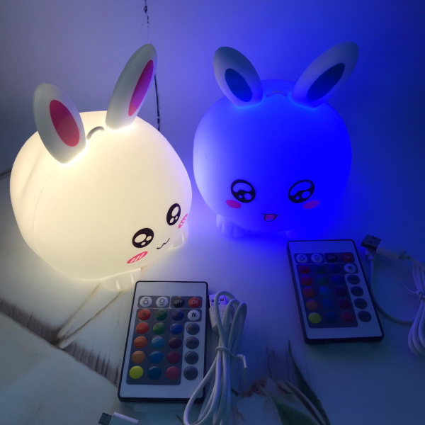 Cветильник – ночник из мягкого силикона "Белый Кролик" LED мультиколор (Пульт управления) Розовый