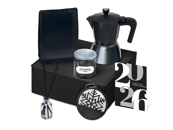 Подарочный набор «Re:Vive» с гейзерной кофеваркой, кофе и диффузором, Цвет черный