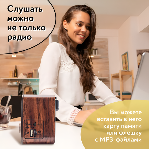 Радиоприемник  SR-1027, аналоговый тюнер FM/AM/SW, 3 Вт, USB, TF, microSD