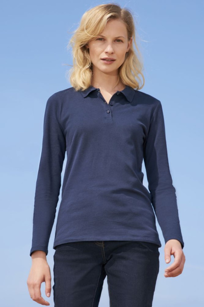 Рубашка поло женская с длинным рукавом Perfect LSL Women, темно-синяя, S–XXL