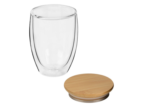 Стакан с двойными стенками и бамбуковой крышкой «Valday», Цвет прозрачный, коричневая крышка