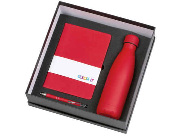 Подарочный набор "Color it" с блокнотом, металлической ручкой и термобутылкой, Размер твердая обложка, Цвет красный