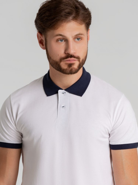 Рубашка поло Prince 190, белая с темно-синим, XS–XXL