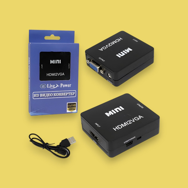 Адаптер H120 Mini HDMI2VGA 1080p Converter, черный / Надежное преобразование HDMI в VGA для высококачественного видео