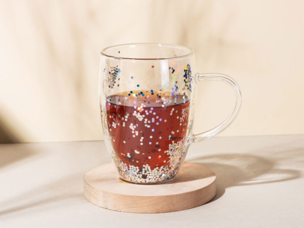 Кружка с двойными стенками с блестками «Festival», Цвет прозрачный/серебристый