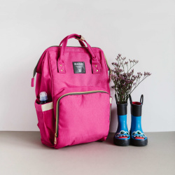 Сумка - рюкзак для мамы Baby Mo с USB /  Цветотерапия, качество, стиль Розовый с карабином и креплен