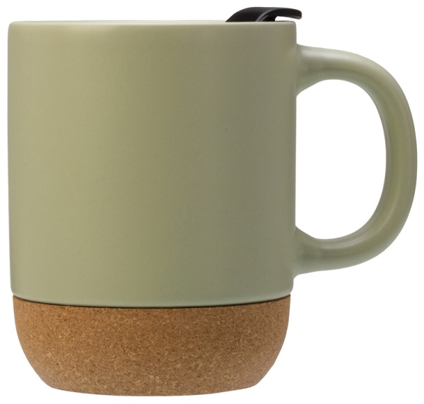 Кружка с пробковым дном и крышкой «Denpasar», Цвет зеленый оливковый