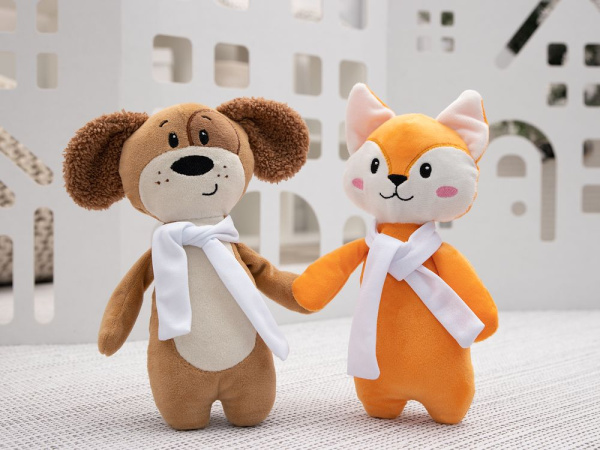 Мягкая игрушка Beastie Toys, собачка с белым шарфом, 27,5х9,5 см